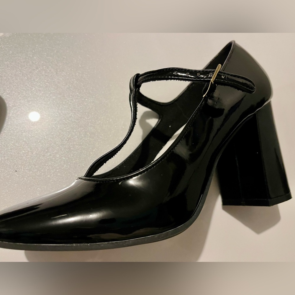 Black Patent T strap Mary Jane Heels